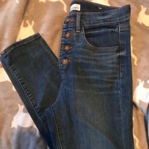 Loft high rise exposed button fly skinny jeans